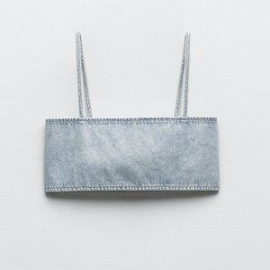 NWT Spaghetti Strap Denim Crop Top w/ rhinestone detailing, M-L